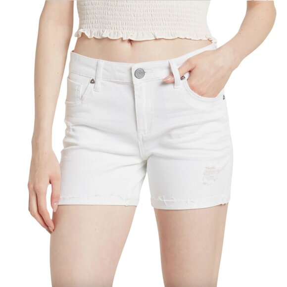 NWT Kut From the Kloth Katy Distressed Raw Hem Boyfriend Shorts in Optic White - Picture 2 of 3